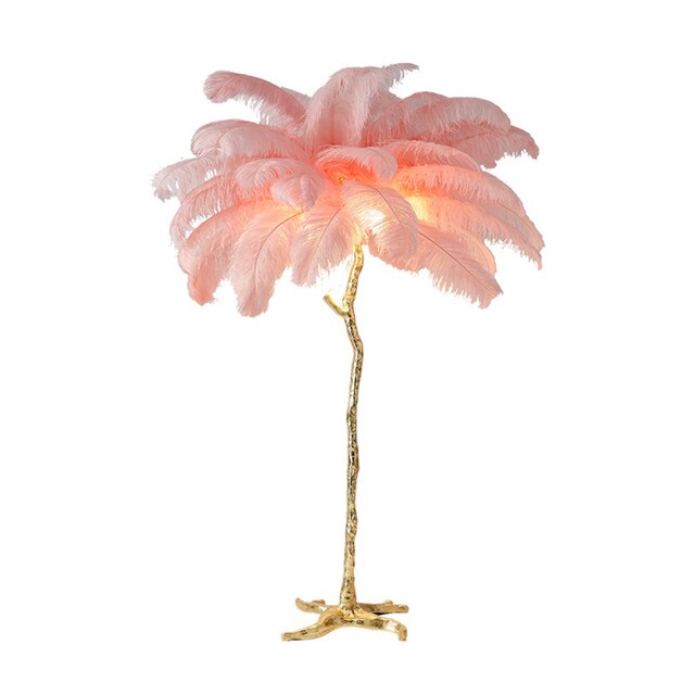 The Cleo Ostrich Lamp - Pink & Gold