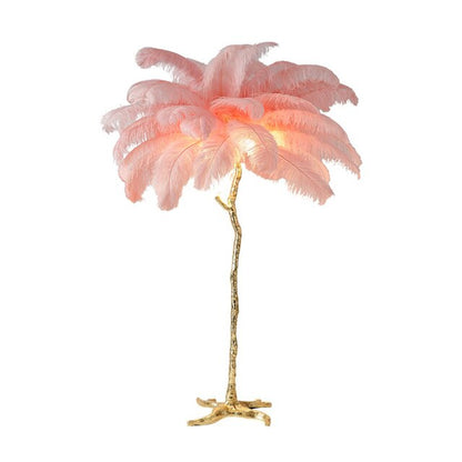 The Cleo Ostrich Lamp - Pink & Gold