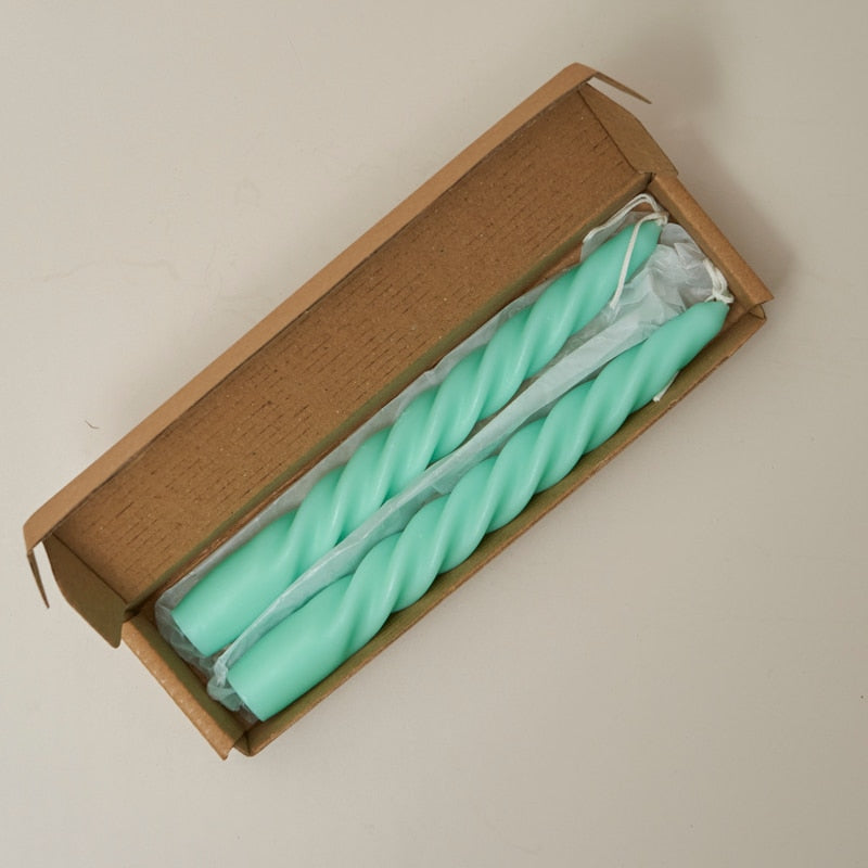 Fine Spiral Taper Candles - Mint Green 2pc Set