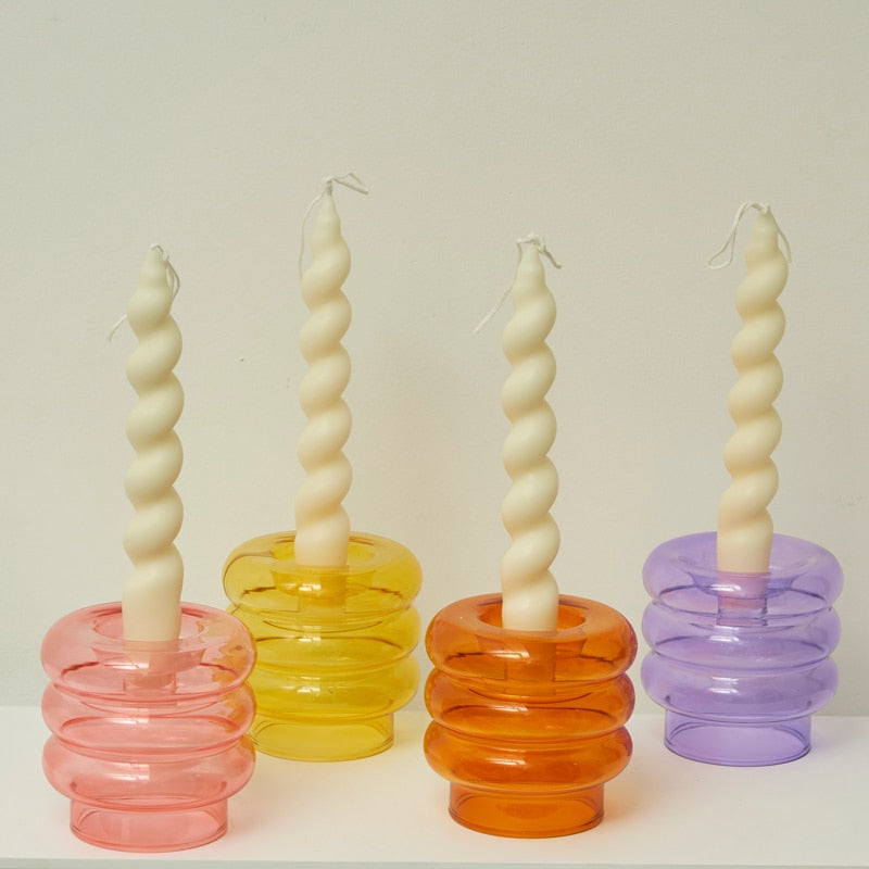 Wide Spiral Taper Candles - White 2pc Set