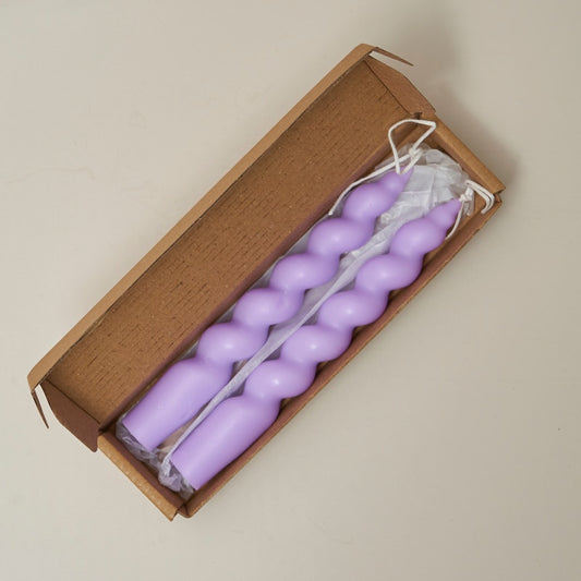 Wide Spiral Taper Candles - Lilac 2pc Set