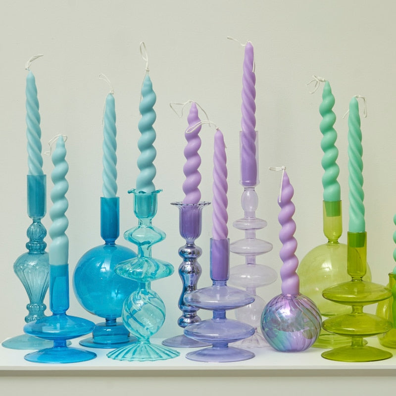 Wide Spiral Taper Candles - Robin Blue 2pc Set