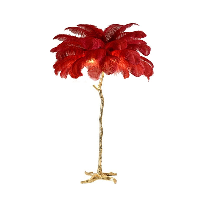The Cleo Ostrich Lamp - Red & Gold