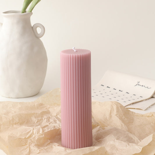 Ridged Pillar Candle - Desert Rose