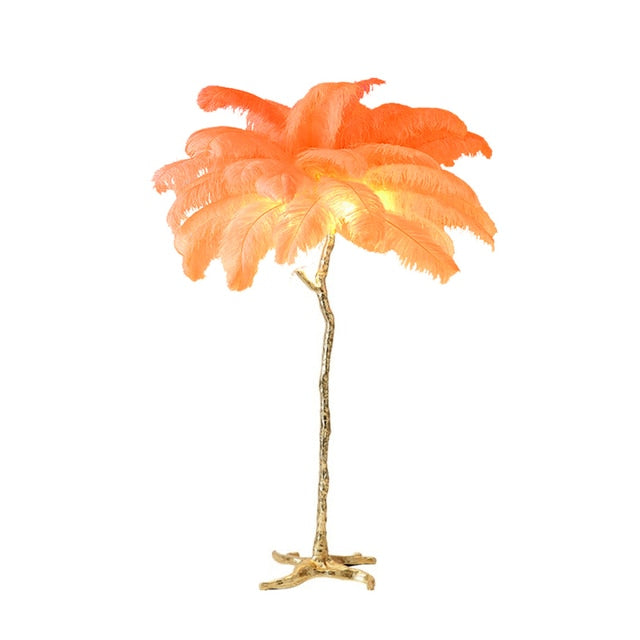 The Cleo Ostrich Lamp - Coral & Gold