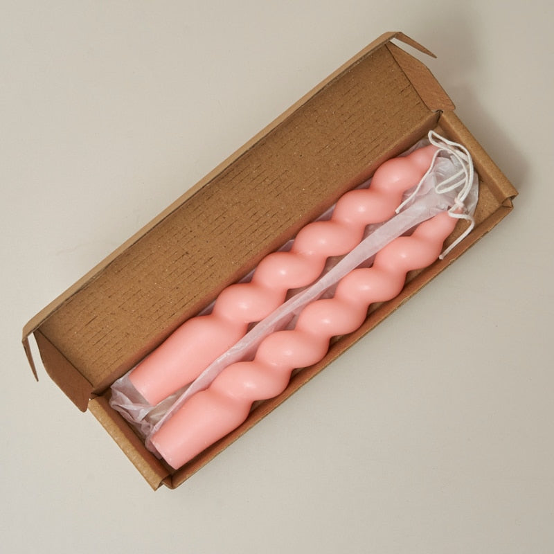 Wide Spiral Taper Candles - Shell Pink 2pc Set