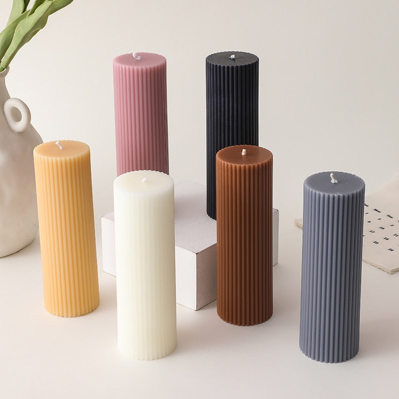 Ridged Pillar Candle - Desert Sand