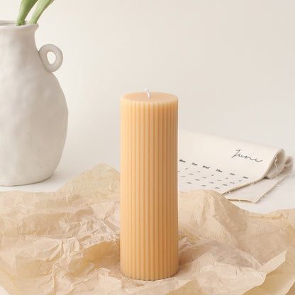 Ridged Pillar Candle - Desert Sand