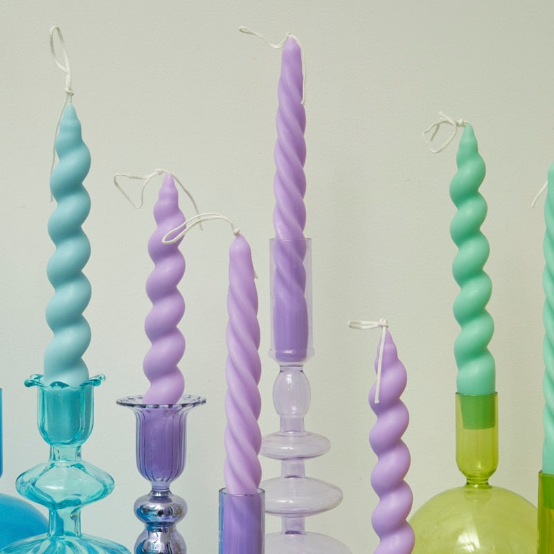 Wide Spiral Taper Candles - Mint Green 2pc Set